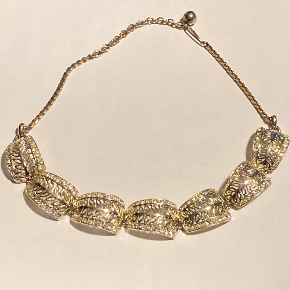 Vintage gold filigree rhinestone chocker necklace